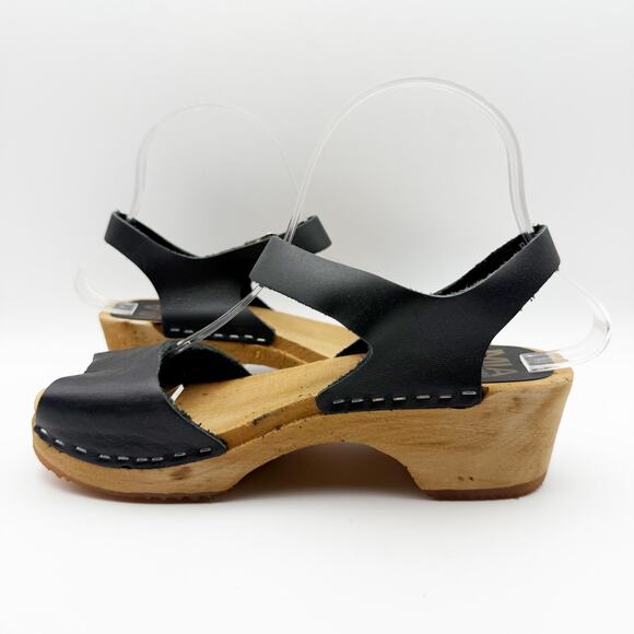 MIA Womens ANJA Clogs EU 37 US 6.5 Black Leather Wooden Heel Peep Toe NIB - Picture 7 of 11